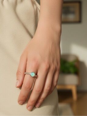 Silver Turquoise Gemstone Ring Size 7